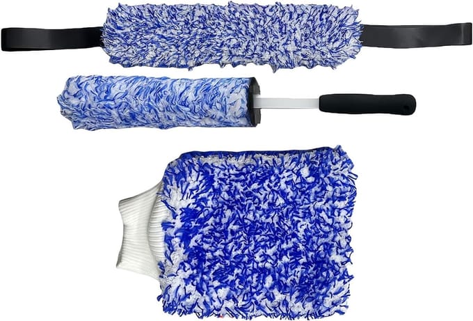 Autowielborstel Set - Microfiber Borstel - Velgen Reinigen - Krasvrij Ontwerp - 3 Delen - Blauw