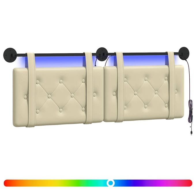 vidaXL - Hangend - hoofdbord - Met - LED-verlichting - Crèmekleurig - Kunstleer
