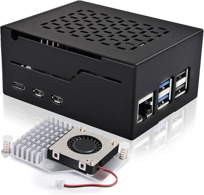 Metalen Behuizing voor Raspberry Pi 5 - Aluminium met Actieve Koeling en M.2 NVMe SSD Ondersteuning