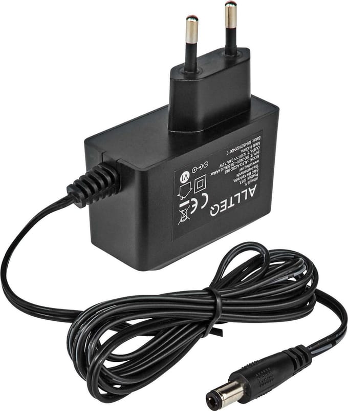 12V DC adapter - 600mA - plug 5.5x2.5 mm - 1.4 meter - Allteq