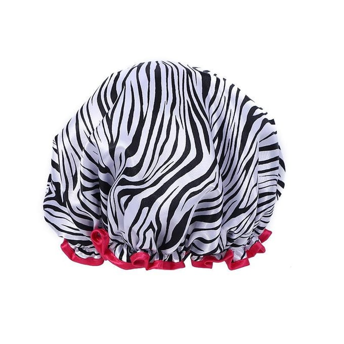 1 bonnet de douche imperméable à imprimé léopard, double couche élastique, couverture de cheveux, bonnet de douche réutilisable à points ondulés, fournitures de salle de bain gray
