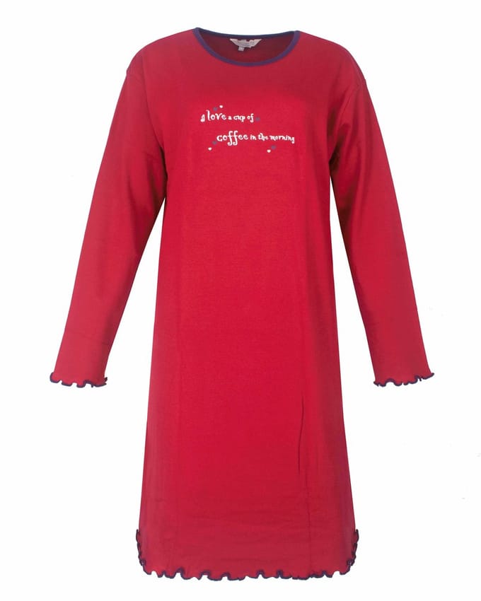 Tenderness Dames Nachthemd - Doorknoop - Rood - Maat M