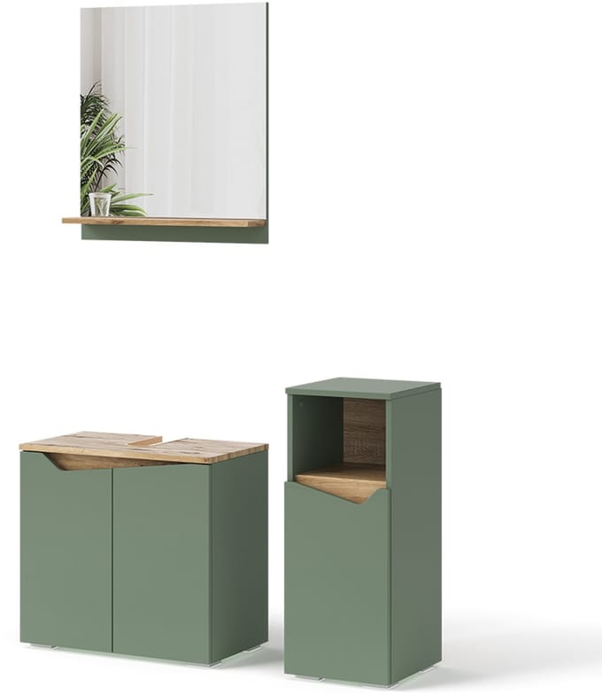 Vicco Badkamermeubelset Marelle, Groen/Artisanaal eiken, 3-delig