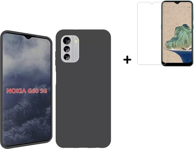 Nokia G60 Hoesje - Siliconen - Nokia G60 Screenprotector - Hoesje Zwart Case + Screenprotector