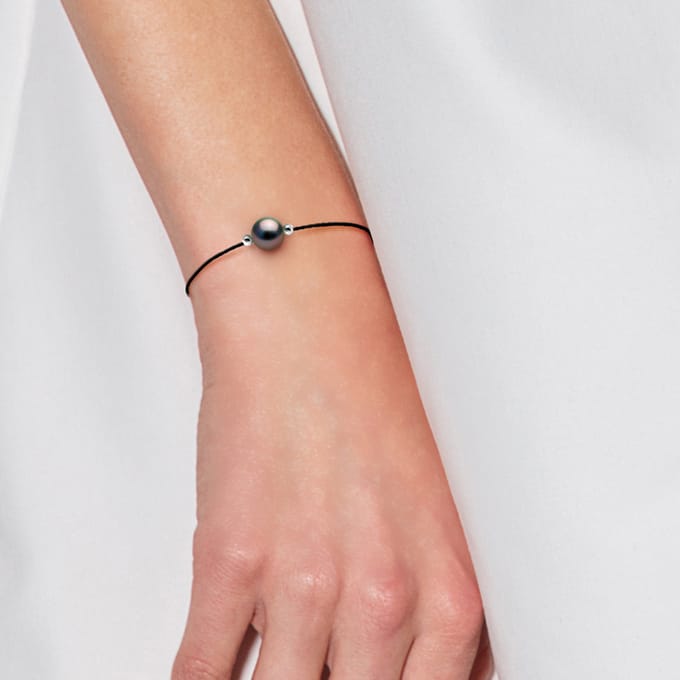 LOVE armband LINK Tahitian Pearl Ronde 8-9 mm Link Nylon Black 925