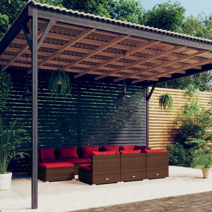 vidaXL - 10-delige - Loungeset - met - kussens - poly - rattan - bruin