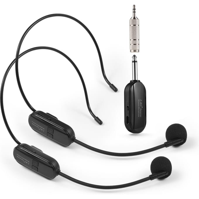 Casque micro sans fil 2,4 G, portée de 164 pieds, micro casque et micro portable 2 en 1, voix professionnelle noir