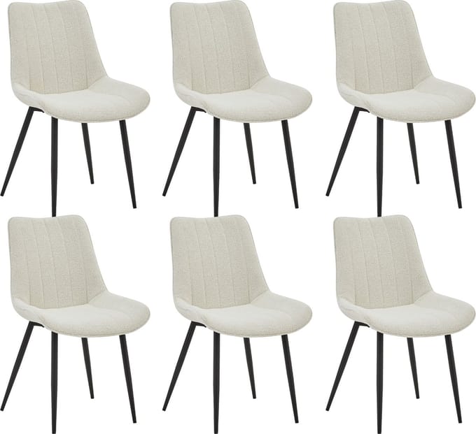 Colenis® - Verta Eetkamerstoelen - Set Van 6 - Wit - Bouclé stof - Industrieel - Stoelen