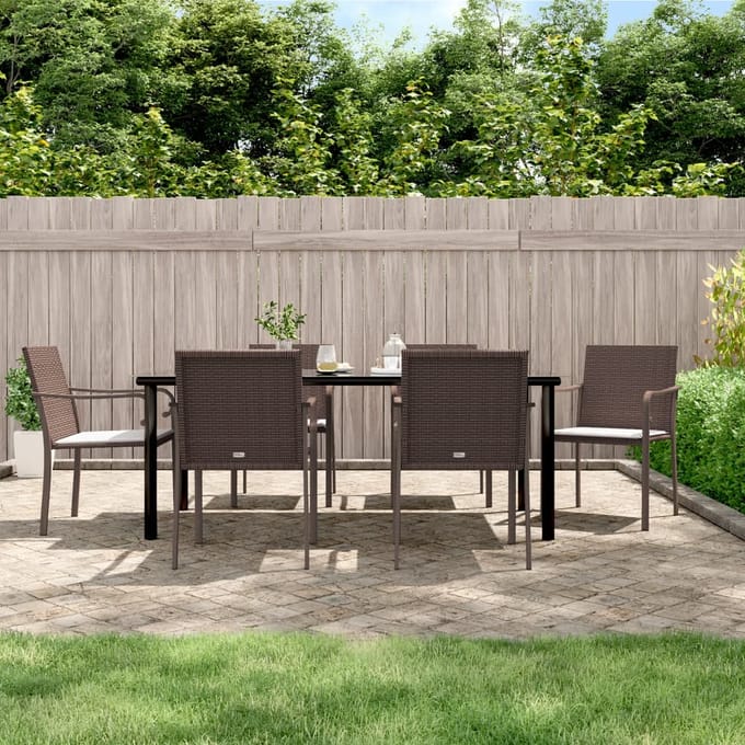 vidaXL - 7-delige - Tuinset - met - kussens - poly - rattan - en - staal
