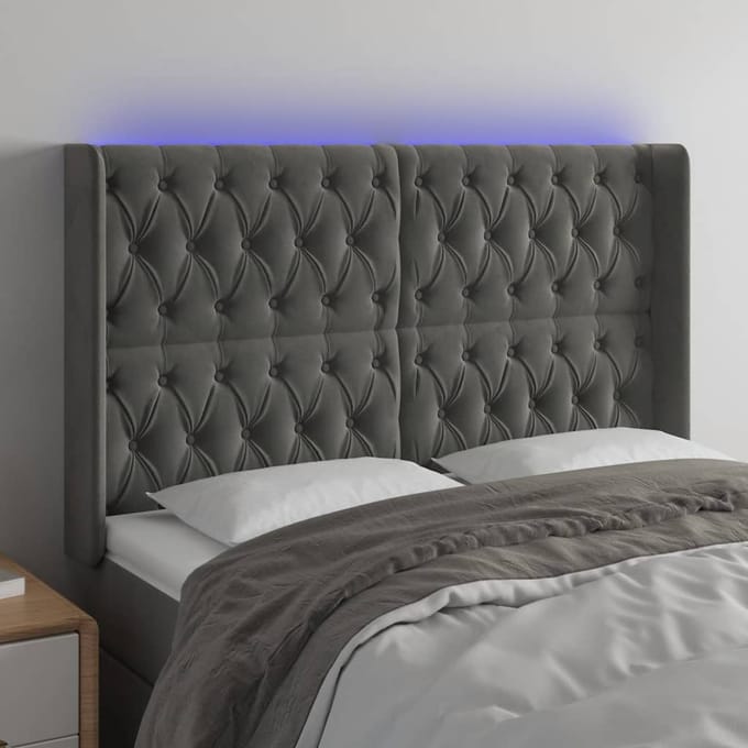 vidaXL - Hoofdbord - LED - 147x16x118/128 - cm - fluweel - donkergrijs