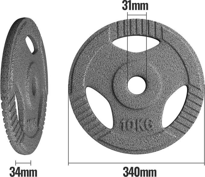 Physionics Halterschijf 10 kg - Gietijzer - Grijpopening - 30 mm
