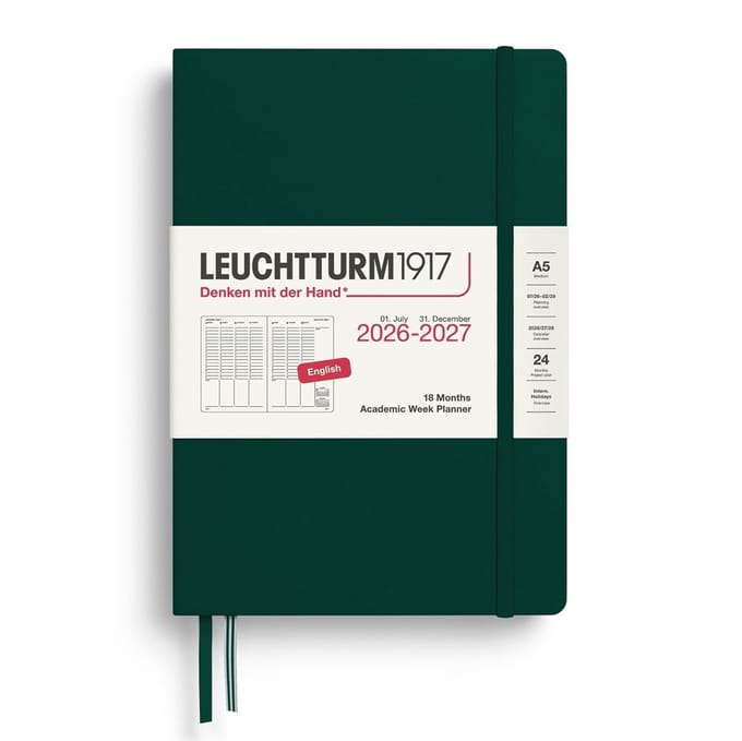 Leuchtturm1917 A5 Medium Academic Week Planner 2026/2027 (18 mnds) hardcover Forest Green