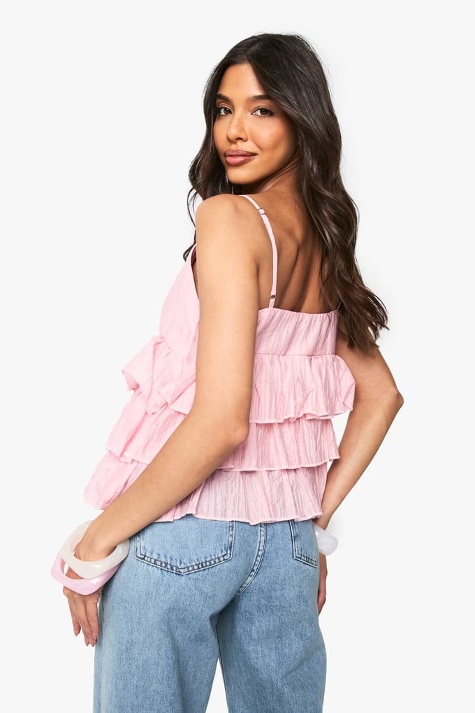 boohoo Dames Gerimpelde, geplooide, gelaagde Cami | Roze | Maat: 38
