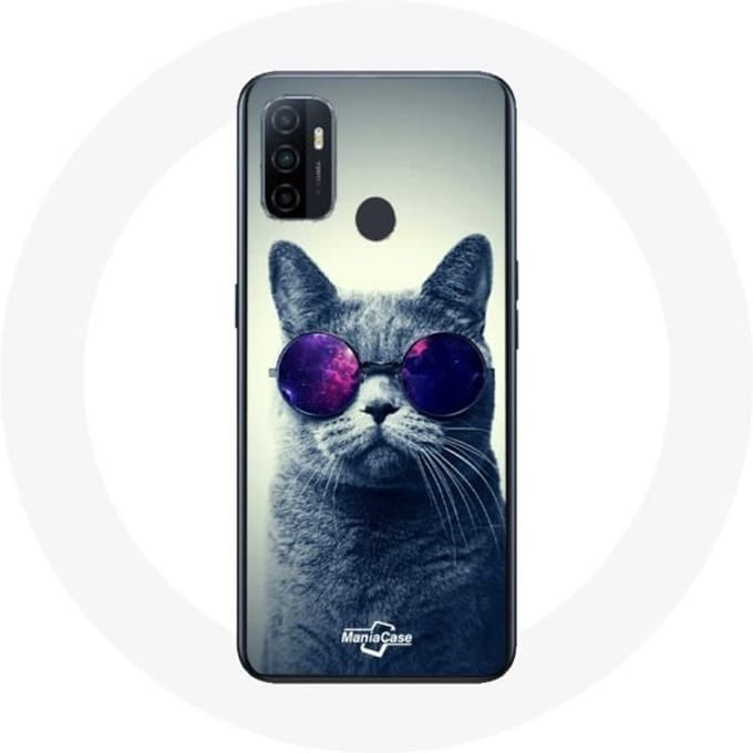 Coque - Maniacase - Oppo A53 - Souple - Gris - Chat Lunettes