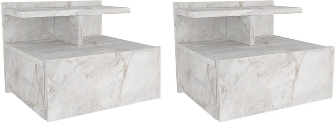 Vente-unique Set van 2 hangende nachtkastjes - 1 lade - Wit marmereffect - AZELNO
