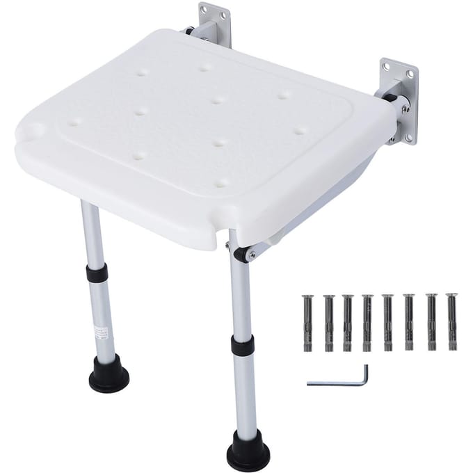 Chaise de douche pliante, tabouret de salle de bain mural, banc de douche antidérapant pour personnes âgées et enceintes white