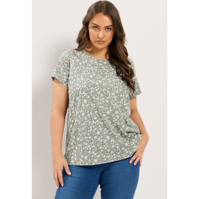 Yours Saliegroen Basic Tshirt Met Bloemenprint Size 42