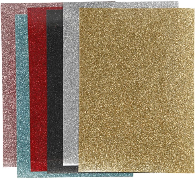 Opstrijkfolie, vel 148x210 mm, glitter, diverse kleuren, 6 vel/ 1 doos