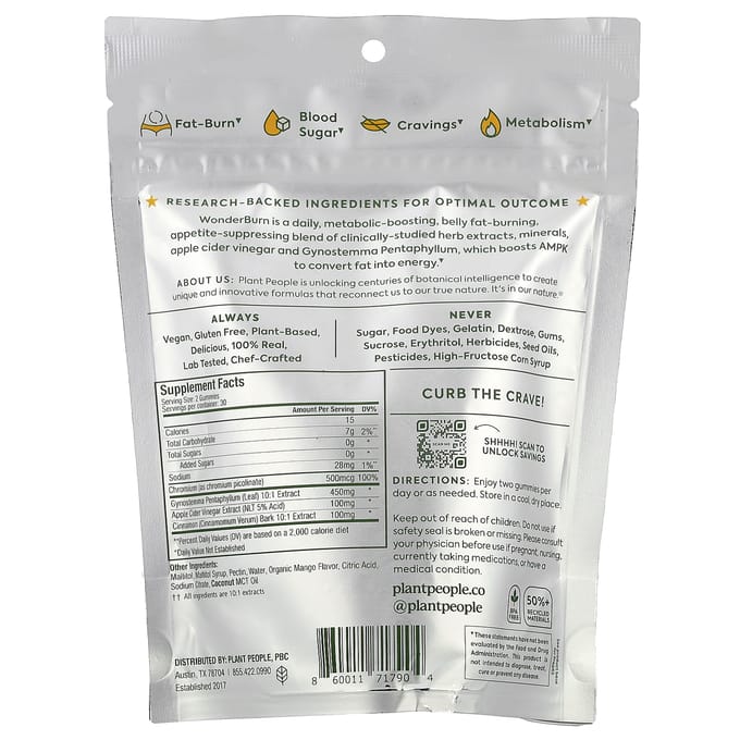 Wonderburn®, Gummies voor Metabolisme en Appetijtbeheersing, Rijpe Mango, 60 Gummies
