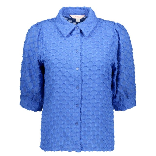 Only blauwe dames blouse   Punt kraag   Regular fit   Structuur patroon   Knoopsluiting   Duurzaam   Korte mouw Blauw M