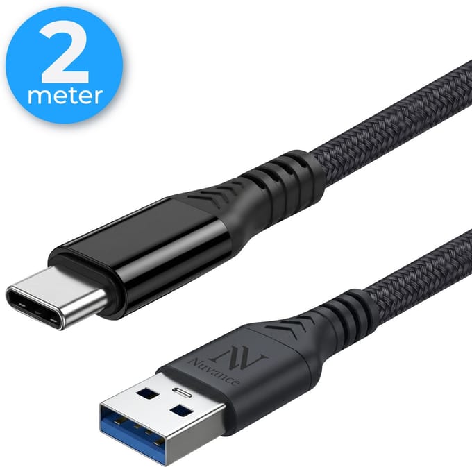 Nuvance USB A naar USB C Kabel - USB C naar USB A Oplaadkabel - 2 Meter - USB naar USB C Kabel - Oplaadkabel USB C - USB Kabel