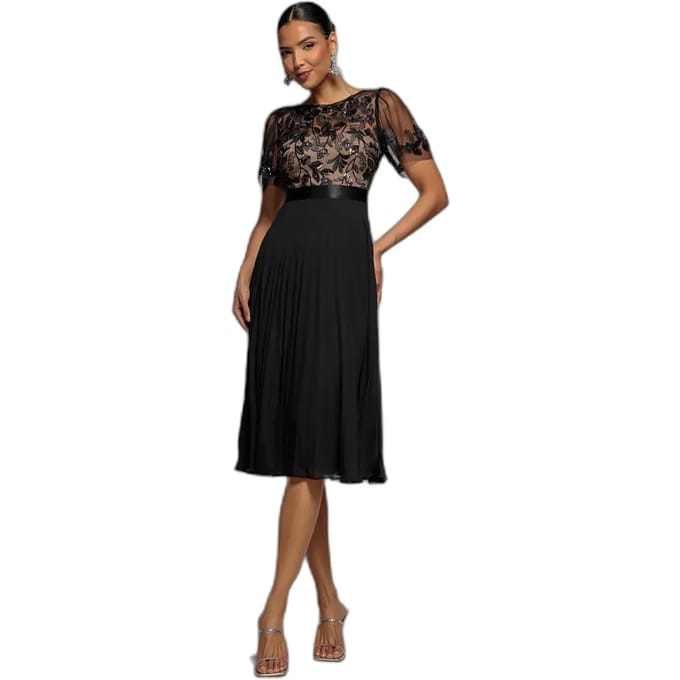 Geplooide midi jurk in geborduurd chiffon dames Goddiva