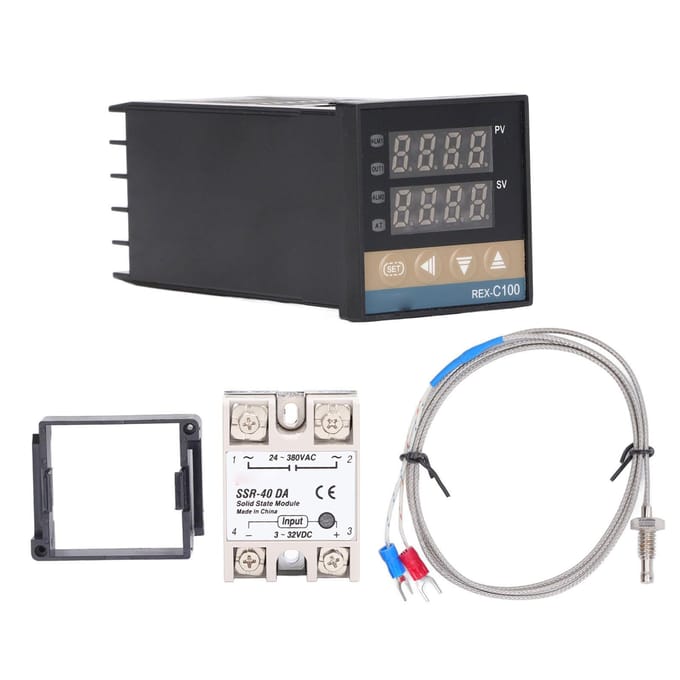 Kit Thermostat PID Numérique Étanche Haute Précision Professionnel PID REX C100 Régulateur de Température pour Ferme 100V‑240V black