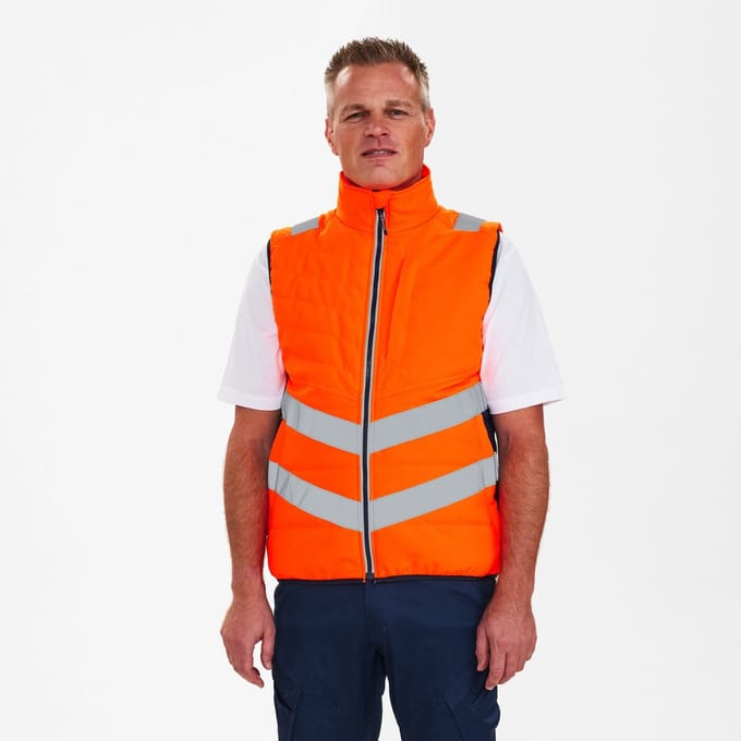 Engel Safety gewatteerd bodywarmer 5159-158 - Hi-vis Orange / Blue Ink - M