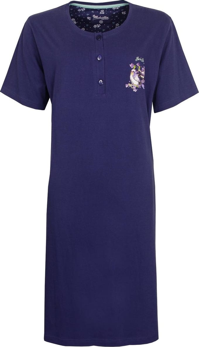 Medaillon Dames Nachthemd - 100% Katoen - Donker Blauw - Maat XXL
