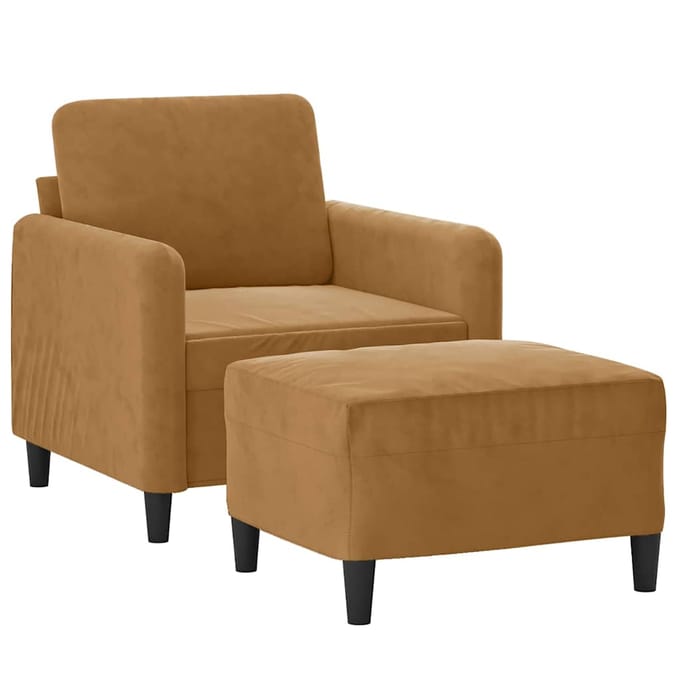 vidaXL - Fauteuil - met - voetenbank - 60 - cm - fluweel - bruin