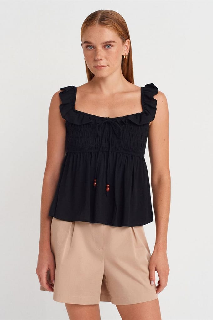 Mouwloze Blouse met Vierkante Halslijn en Vaststrikfront