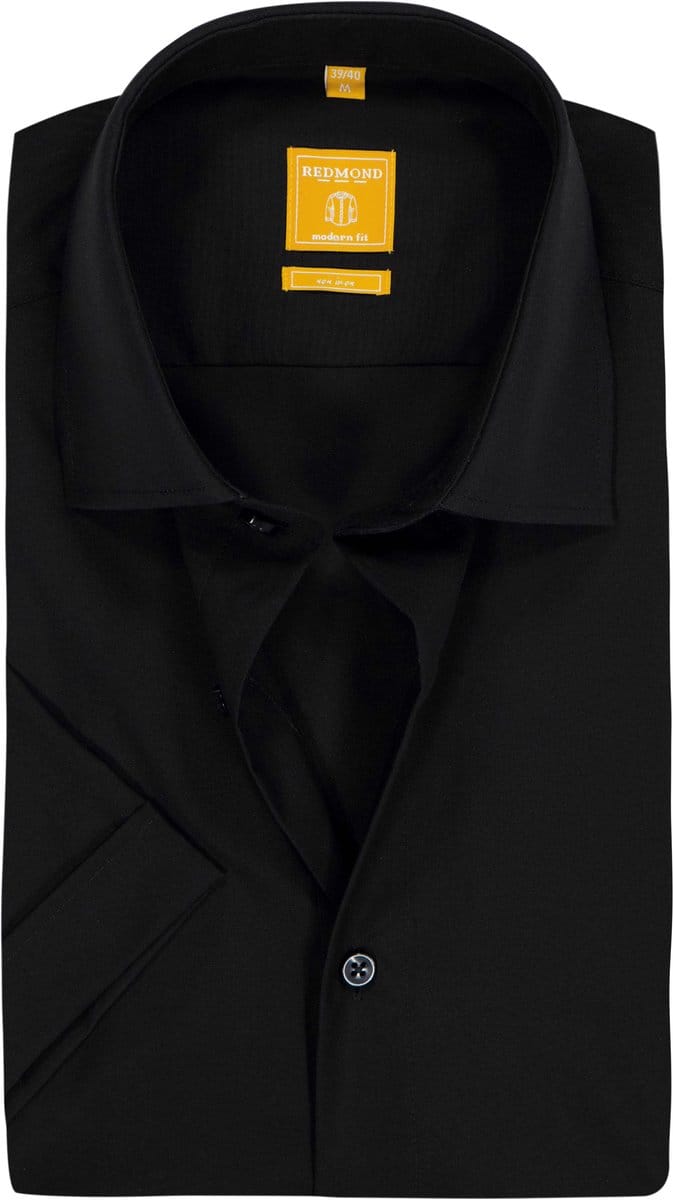 Redmond modern fit overhemd - korte mouw - zwart