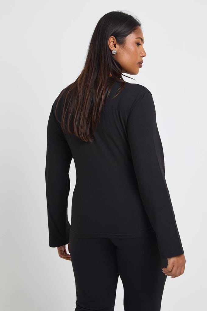 boohoo Dames Plus Basic Top met vierkante hals en lange mouwen | Zwart | Maat: 46