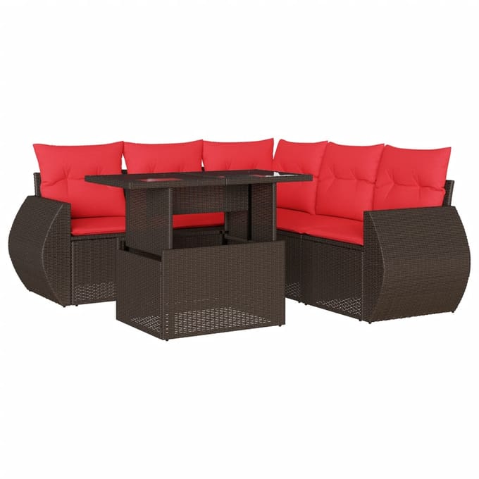 vidaXL - 6-delige - tuinbankset - met - kussens, - bruin - polyrotan