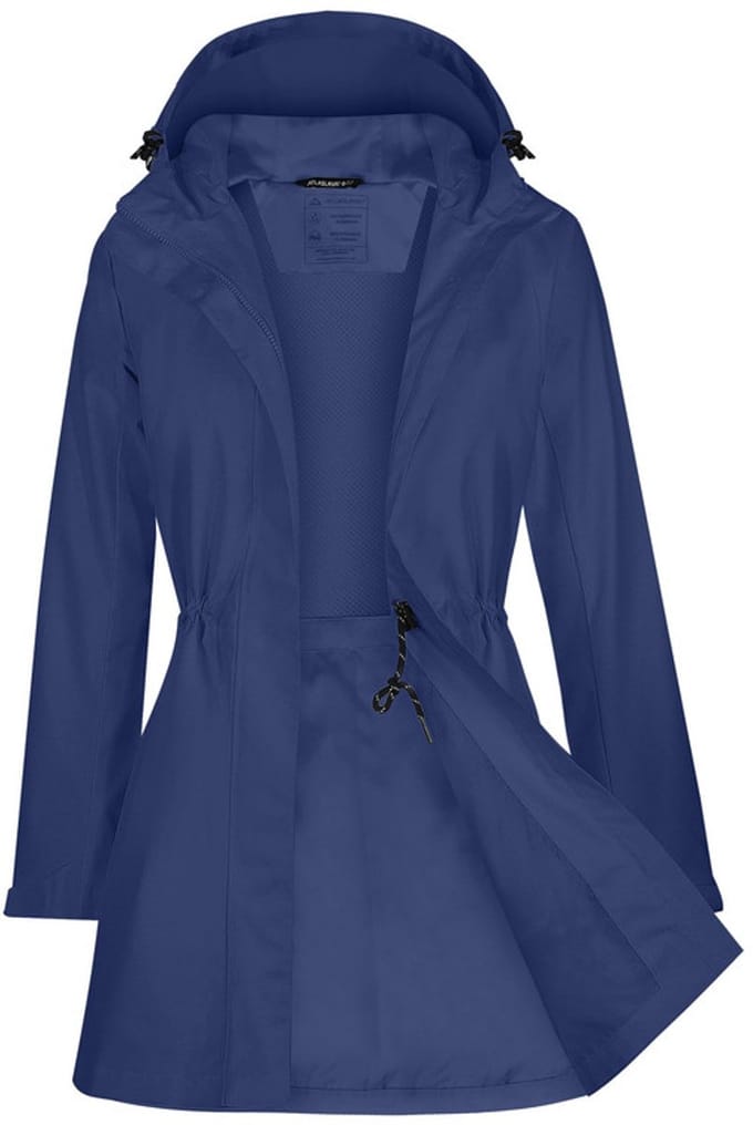 Daity Regenjas dames trenchcoat | lange waterdichte softshell jas met capuchon - Maat M