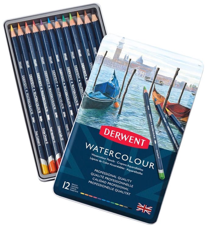 Derwent Watercolour potloden assorti in blik 12 stuks