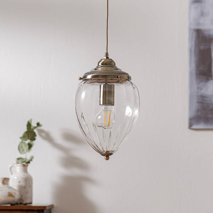 Searchlight Hanglamp Pineapple, messing antiek