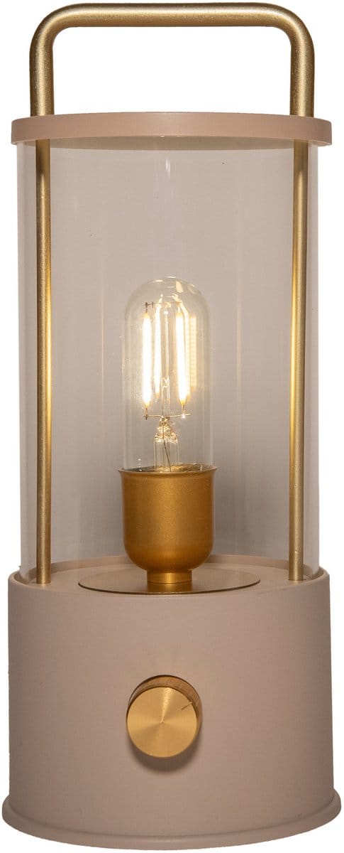 Anna Collection Camping tafellamp/lantaarn Elin - beige - 25 cm - dimbaar - draadloos/oplaadbaar USB - buiten