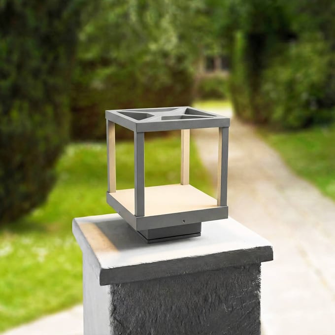 Lucande LED sokkellamp Lealan, grijs, metaal, 23 cm, IP54