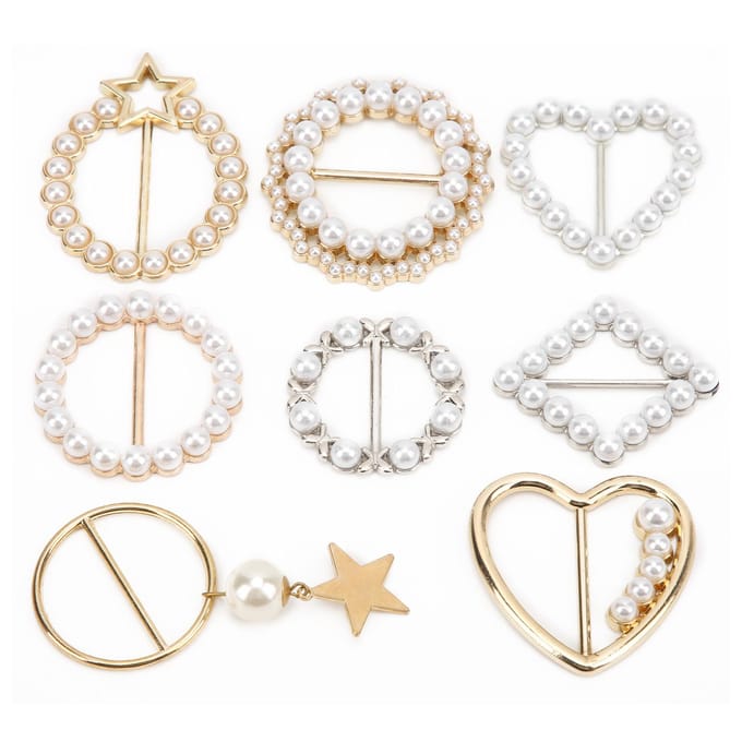 8 Stuks Parel Sjaalklem Elegant Mode Glanzend Stevig Stabiel Simplistisch T-shirt Clips white