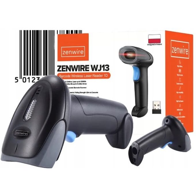 Zenwire WJ13 USB barcodescanner, draadloos, handheld, EAN 1D-codelezer, EAN USB barcodescanner, handheld, draadloos.