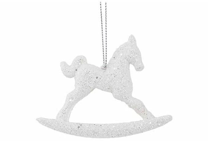 Wit Glitter Schommelpaard Hanger – 8 cm