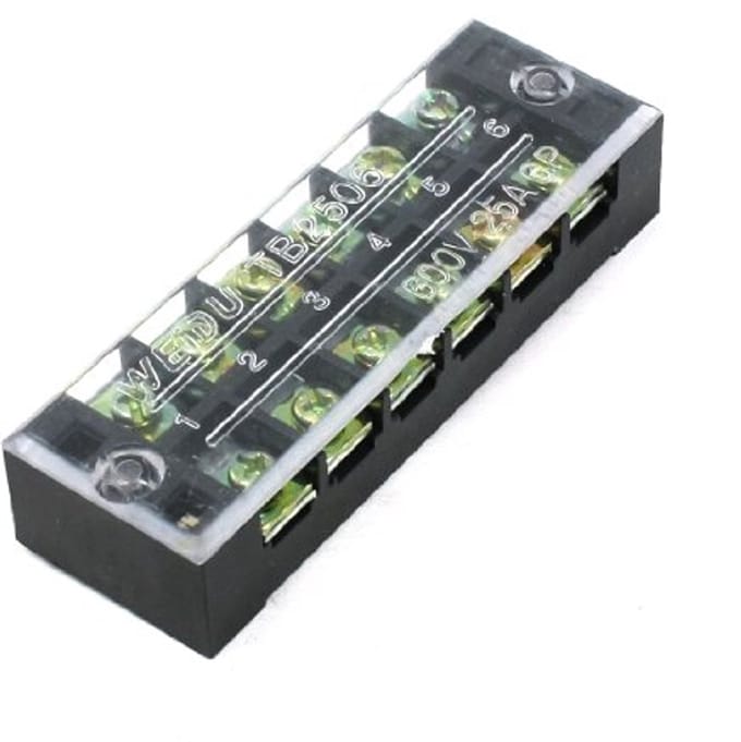 Barrièreklemmenblok 600 V 25A met dubbele rij en 6 posities