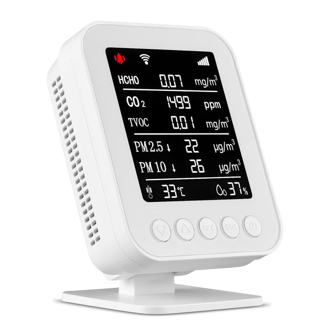 Monitor voor binnenluchtkwaliteit Tuya-app WiFi Formaldehyde-detector CO2 PM2.5 PM10 TVOC-tester Type-C EU Plug wit