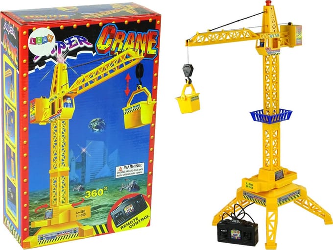 Hijskraan speelgoed - 60 cm - met afstandsbediening - geel