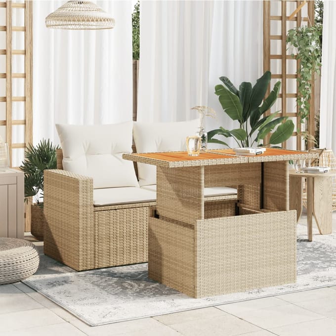 vidaXL - Tuintafel - 100x55x73 - cm - poly - rattan - en - acaciahout - beige