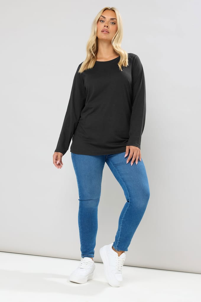 Yours Basic Top Met Lange Mouwen & Ronde Hals In Zwart Size 44