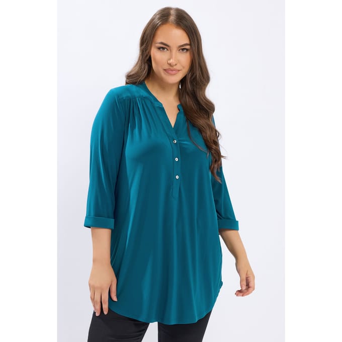 Yours Teal Green Half Placket Shirt Size 50-52