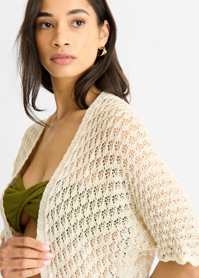 Beige haakvest met rand tot rand