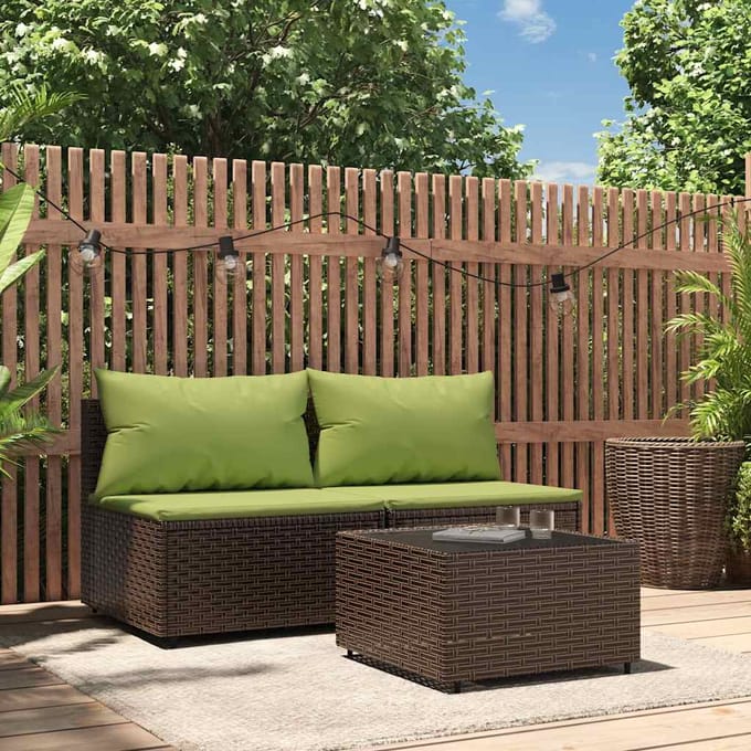 vidaXL - 3-delige - Loungeset - met - kussens - poly - rattan - bruin